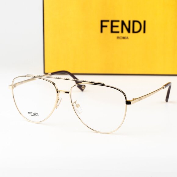 Fendi TRAVEL Women Eyeglasses Metal Shiny Clear Gold Demo Pilot FE50077U 032 NEW - Picture 11 of 12